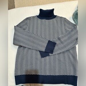 Kirundo Blue and White Knit Turtleneck Sweater Size M